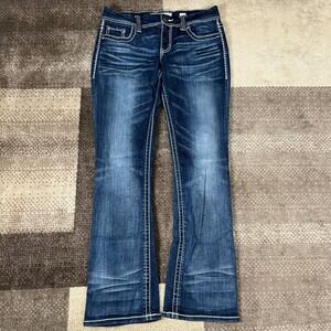 BKE Denim Culture Bootcut Jeans Women 32X33.5 Blue Wash Whiskering Boho